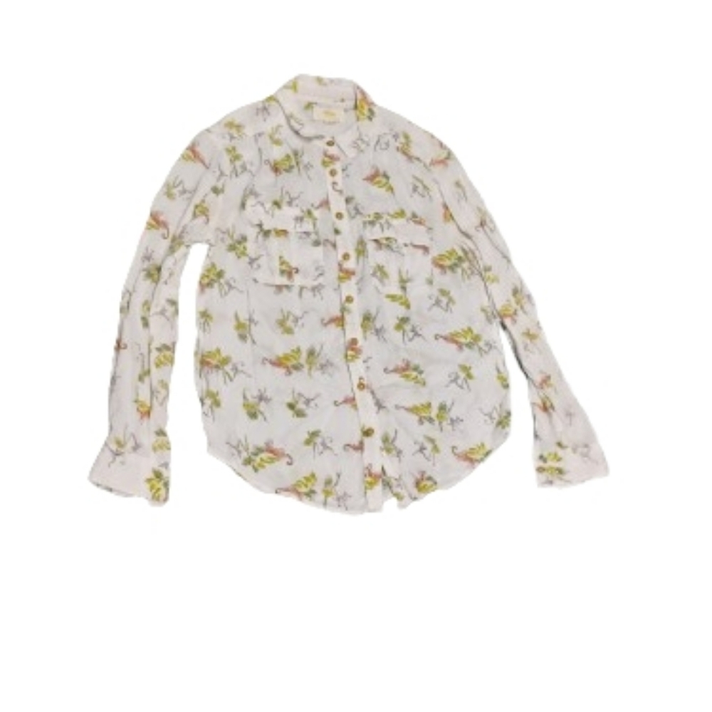 Maeve Anthropologie Jungle Monkey Tiger Novelty Print Buttoned Shirt Top Sz 0